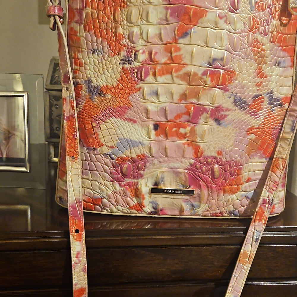 Brahmin Pink, Coral and Cream Croc-Embossed Crossbody FIESTA MELBOURNE KATIE
